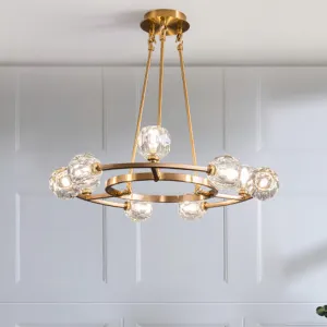 9-Head Modern Gold Chandelier with Crystal Balls - Elegant Hanging Light for Great Room