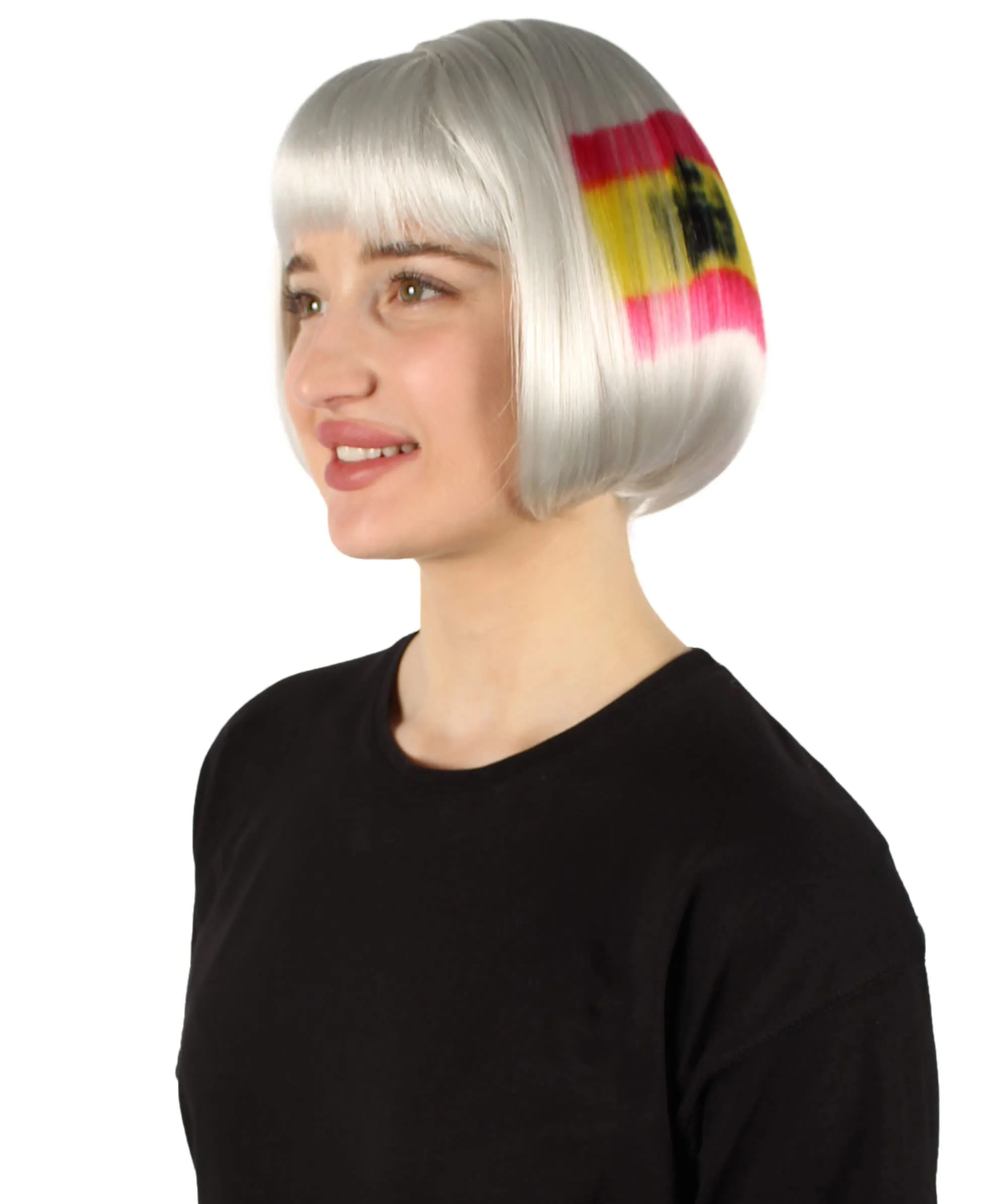 Adult Women’s Flag-themed Short Bob Wig with Bangs for Sporting Events, Multiple Countries Option, Flame-retardant Synthetic Fiber Wig

 | HPO