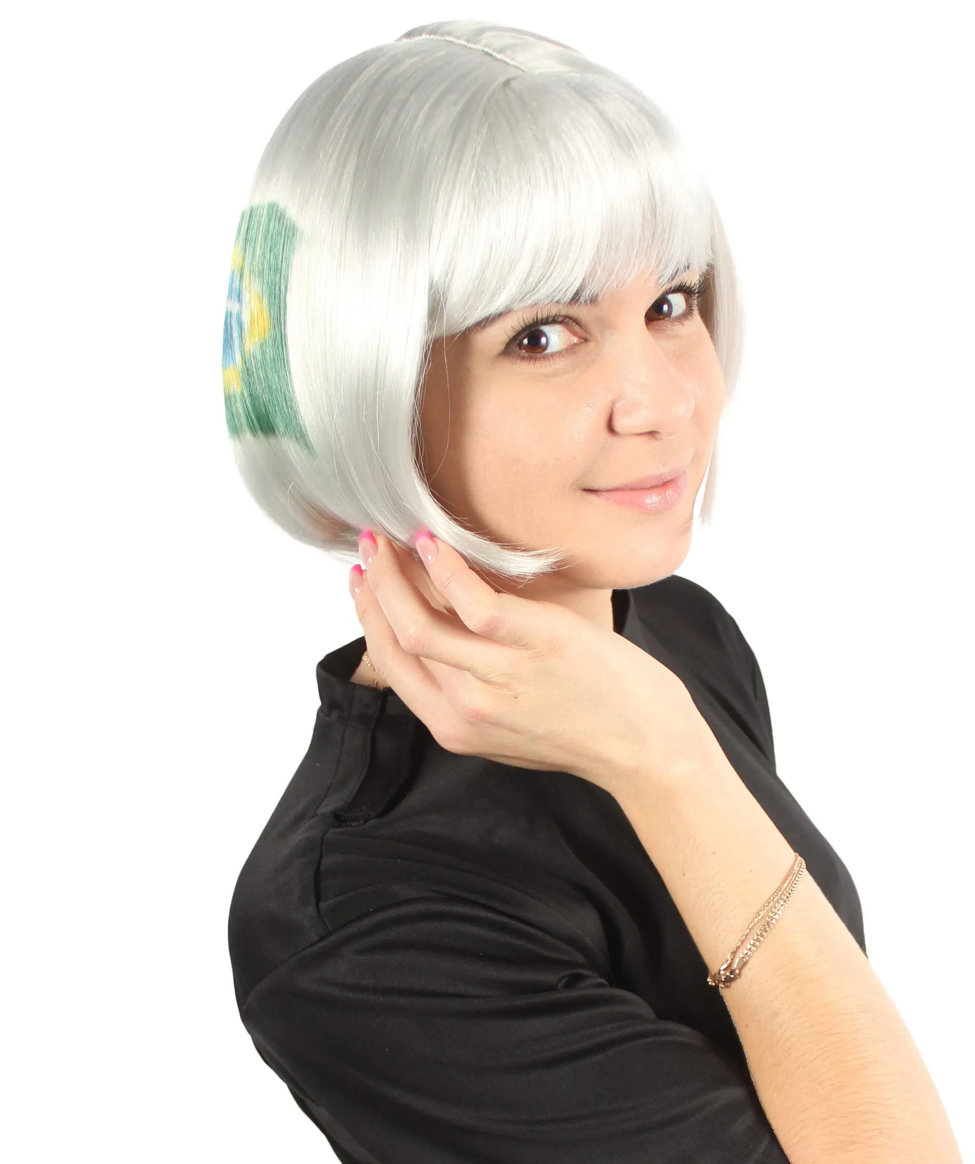 Adult Women’s Flag-themed Short Bob Wig with Bangs for Sporting Events, Multiple Countries Option, Flame-retardant Synthetic Fiber Wig

 | HPO