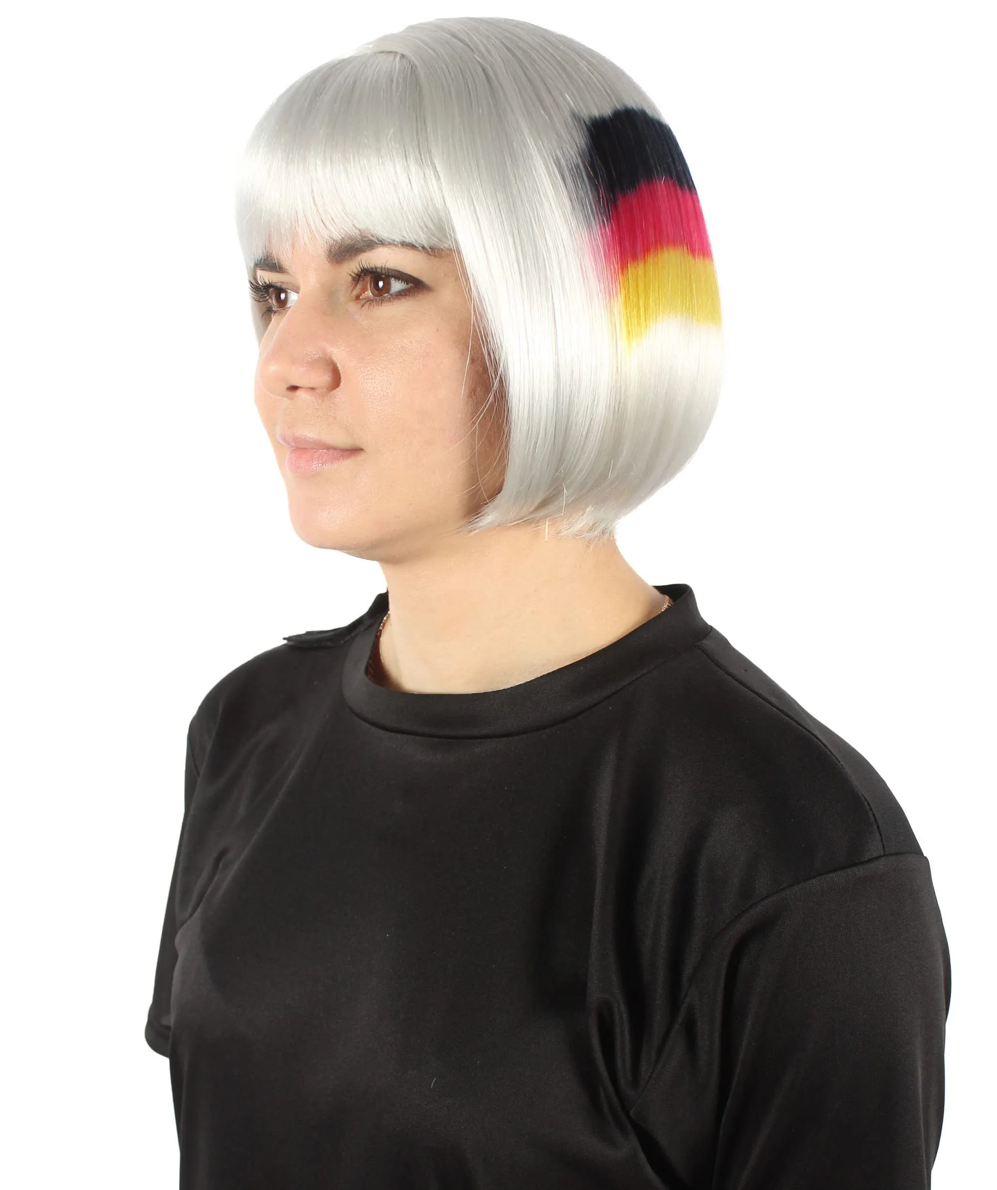 Adult Women’s Flag-themed Short Bob Wig with Bangs for Sporting Events, Multiple Countries Option, Flame-retardant Synthetic Fiber Wig

 | HPO