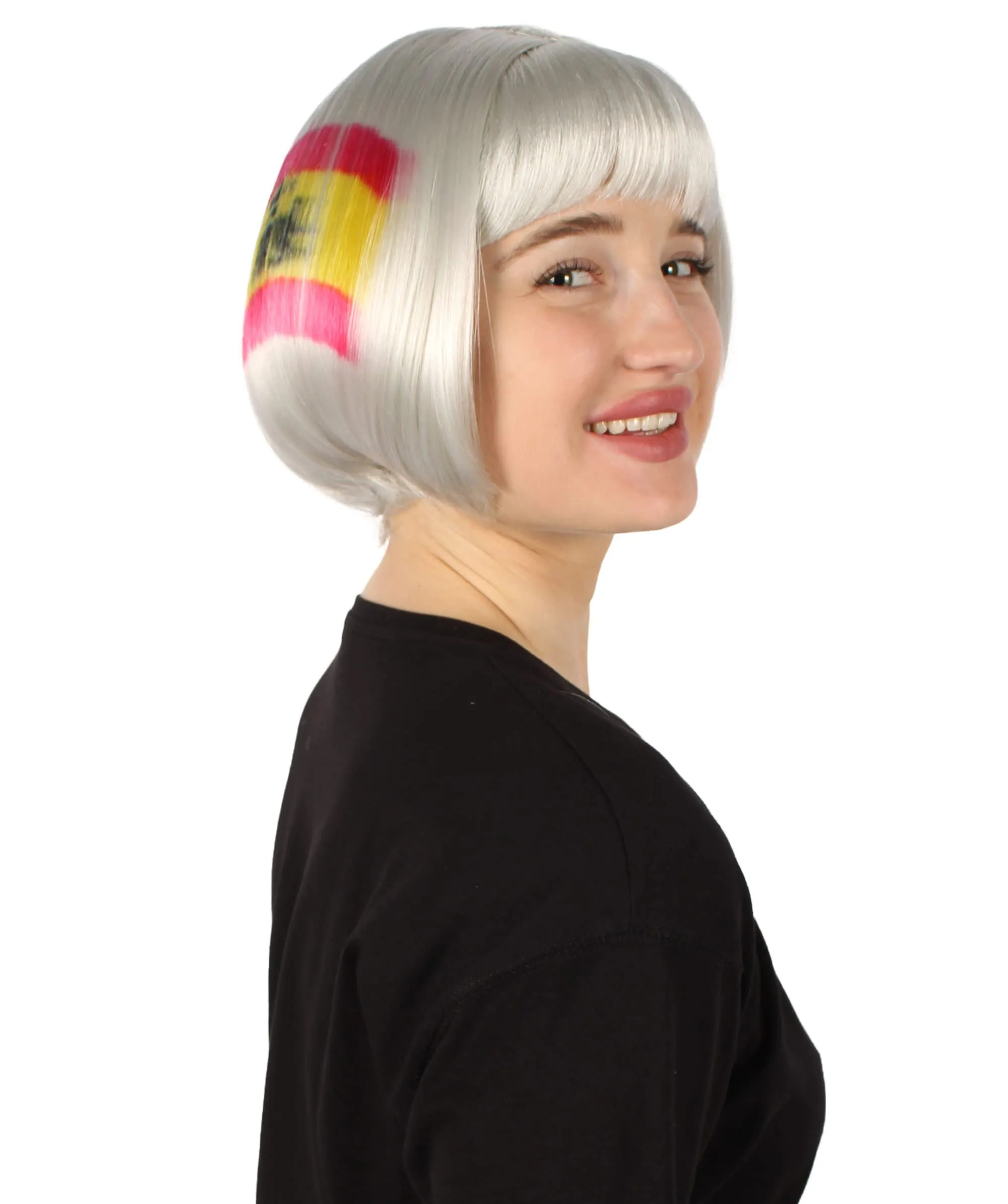 Adult Women’s Flag-themed Short Bob Wig with Bangs for Sporting Events, Multiple Countries Option, Flame-retardant Synthetic Fiber Wig

 | HPO