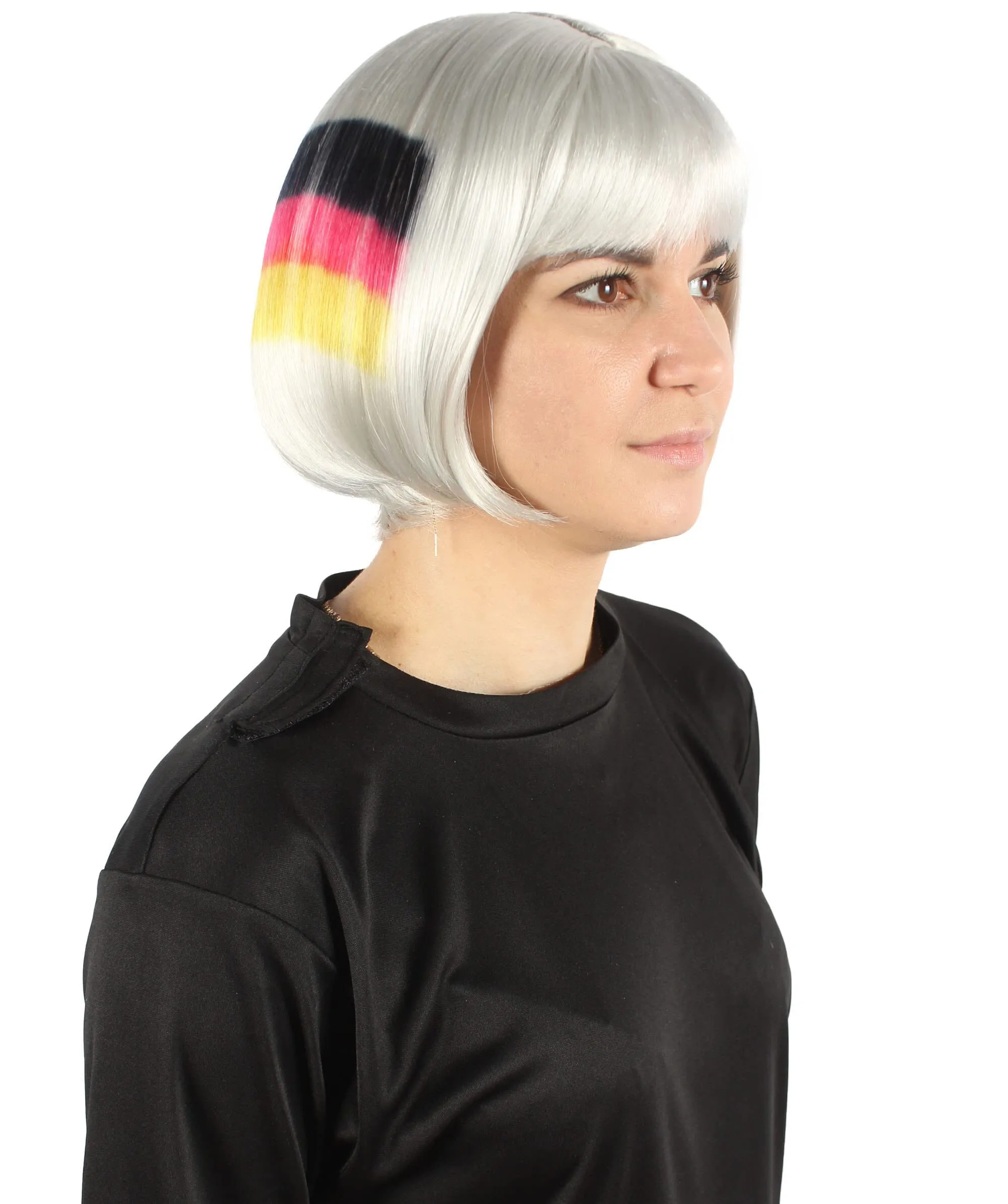 Adult Women’s Flag-themed Short Bob Wig with Bangs for Sporting Events, Multiple Countries Option, Flame-retardant Synthetic Fiber Wig

 | HPO