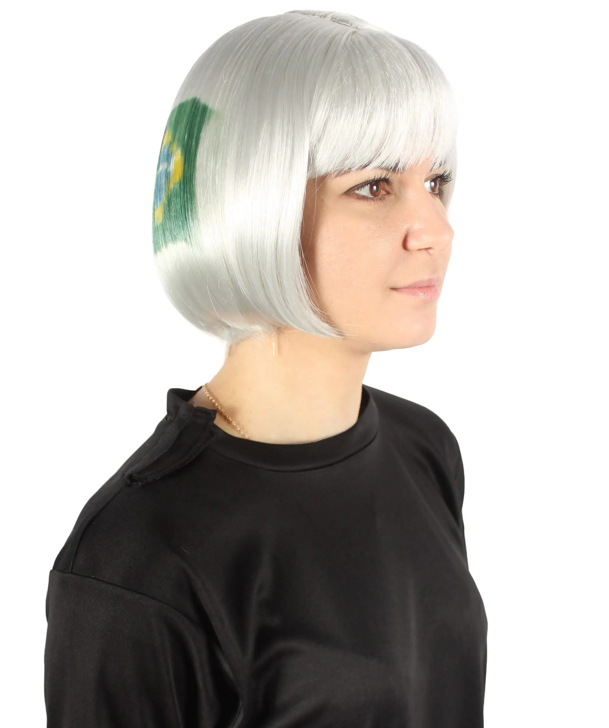 Adult Women’s Flag-themed Short Bob Wig with Bangs for Sporting Events, Multiple Countries Option, Flame-retardant Synthetic Fiber Wig

 | HPO