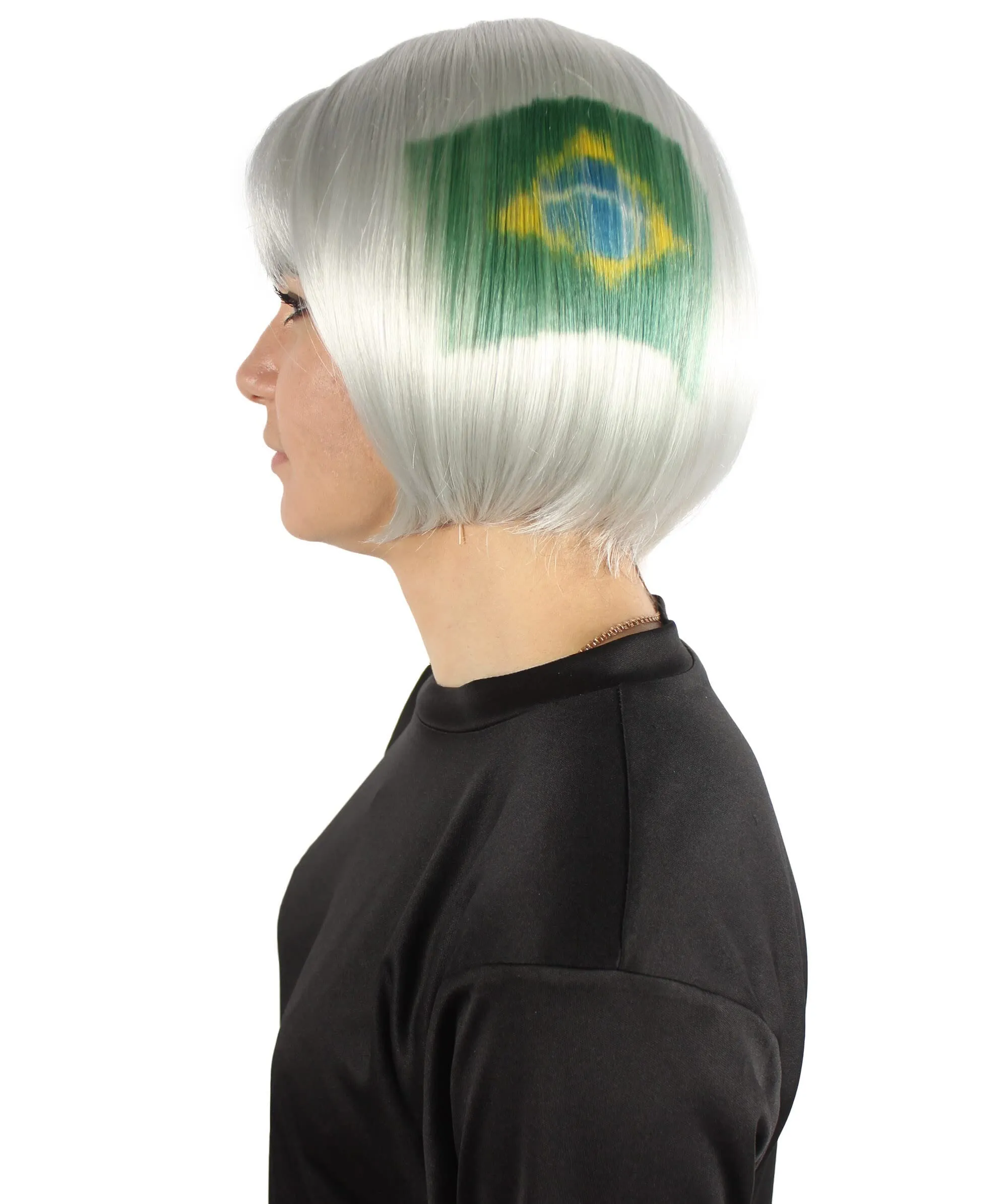 Adult Women’s Flag-themed Short Bob Wig with Bangs for Sporting Events, Multiple Countries Option, Flame-retardant Synthetic Fiber Wig

 | HPO