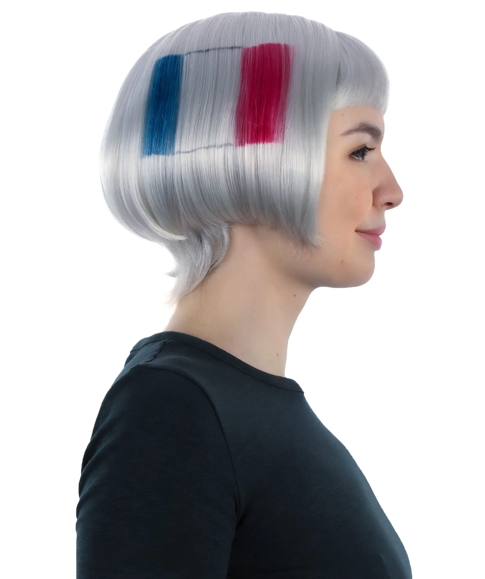 Adult Women’s Flag-themed Short Bob Wig with Bangs for Sporting Events, Multiple Countries Option, Flame-retardant Synthetic Fiber Wig

 | HPO