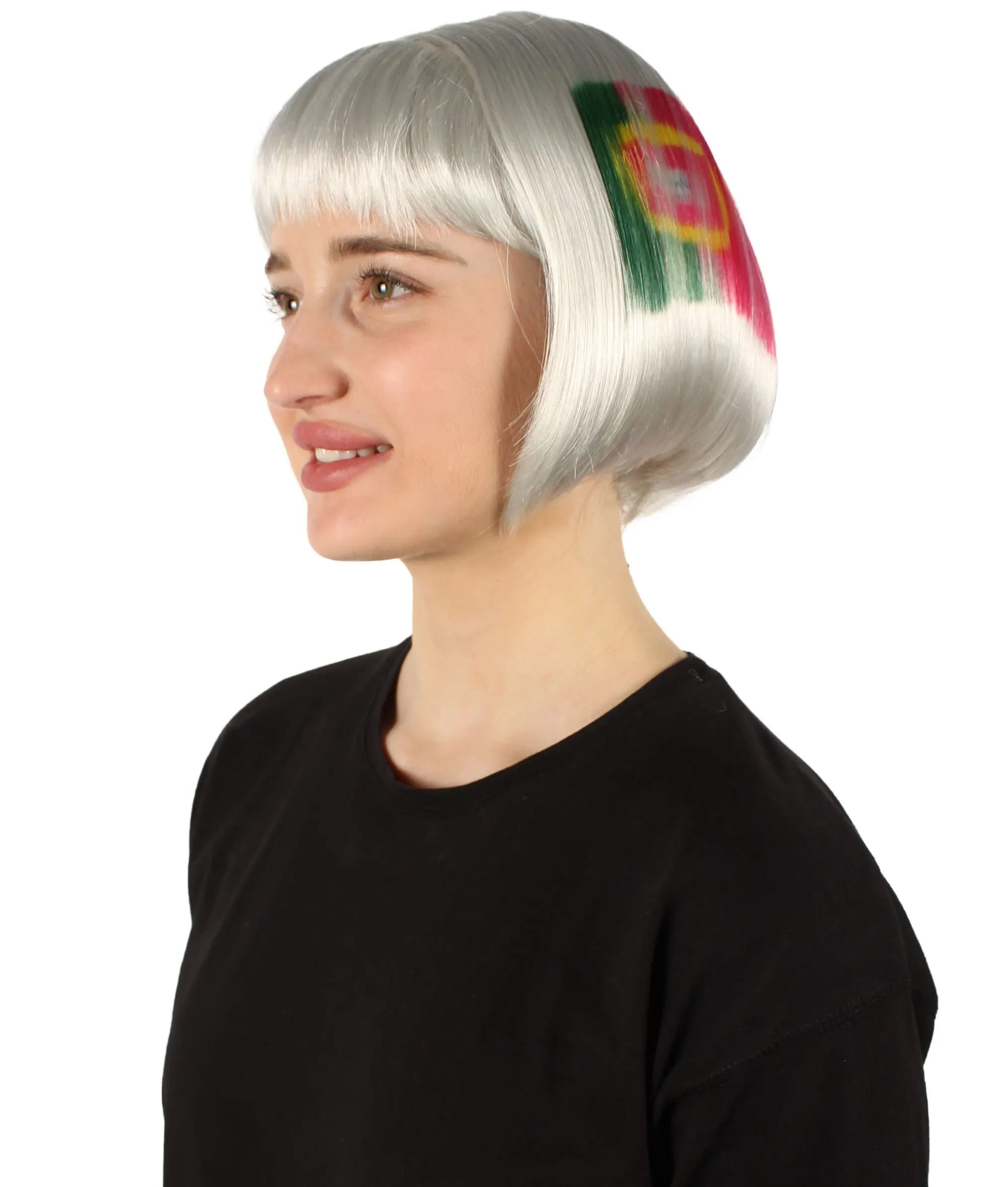 Adult Women’s Flag-themed Short Bob Wig with Bangs for Sporting Events, Multiple Countries Option, Flame-retardant Synthetic Fiber Wig

 | HPO