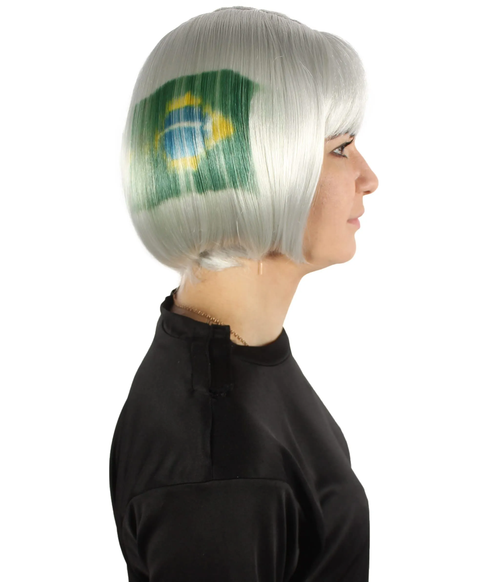 Adult Women’s Flag-themed Short Bob Wig with Bangs for Sporting Events, Multiple Countries Option, Flame-retardant Synthetic Fiber Wig

 | HPO