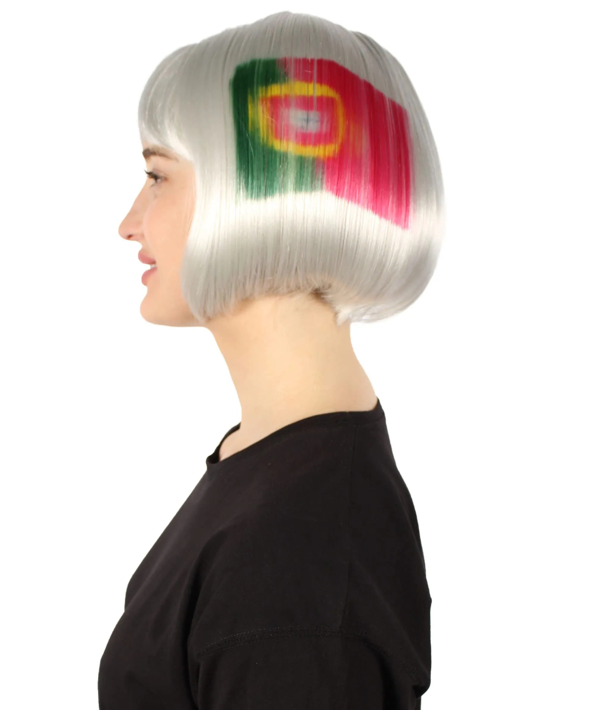 Adult Women’s Flag-themed Short Bob Wig with Bangs for Sporting Events, Multiple Countries Option, Flame-retardant Synthetic Fiber Wig

 | HPO