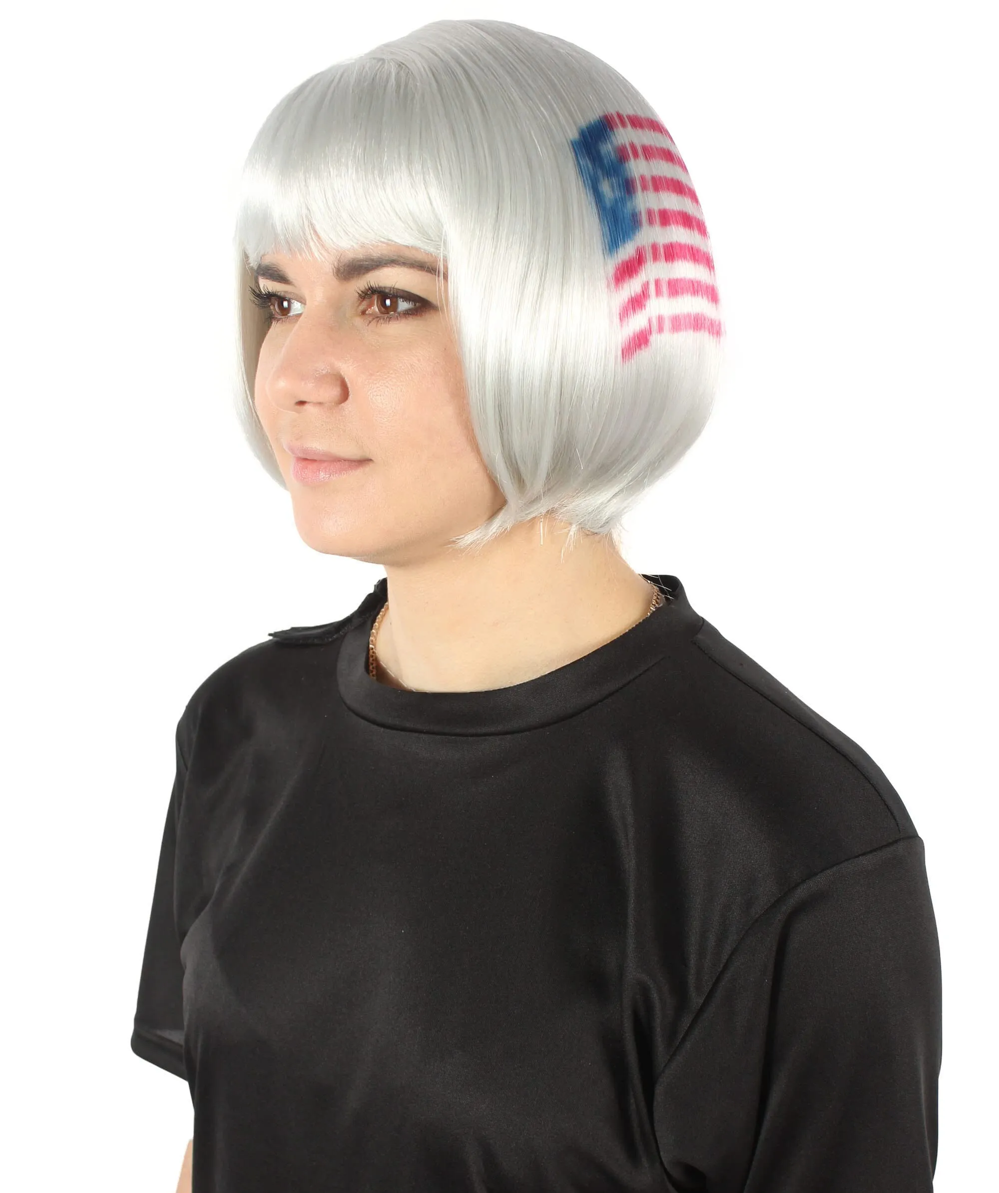 Adult Women’s Flag-themed Short Bob Wig with Bangs for Sporting Events, Multiple Countries Option, Flame-retardant Synthetic Fiber Wig

 | HPO