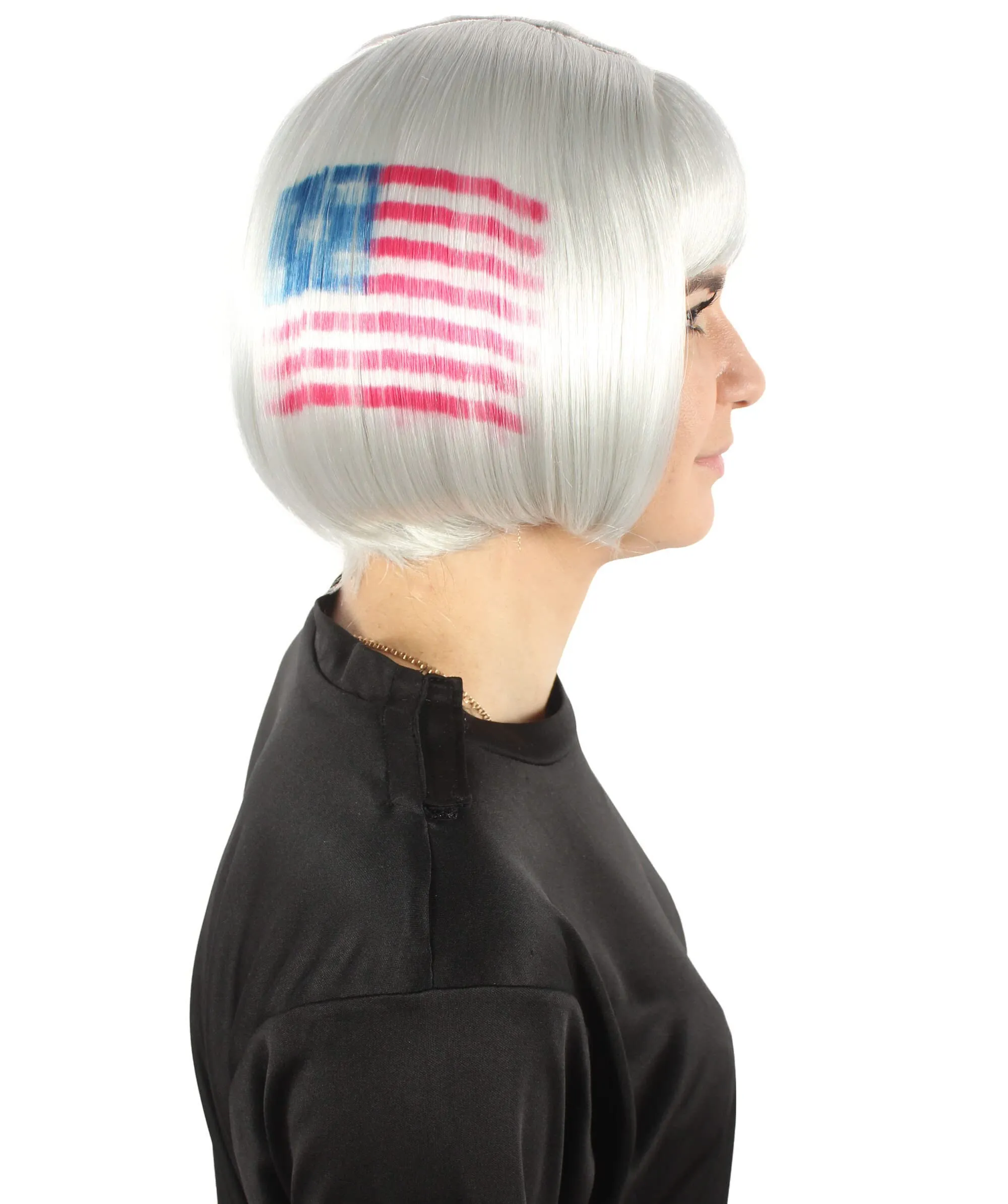 Adult Women’s Flag-themed Short Bob Wig with Bangs for Sporting Events, Multiple Countries Option, Flame-retardant Synthetic Fiber Wig

 | HPO