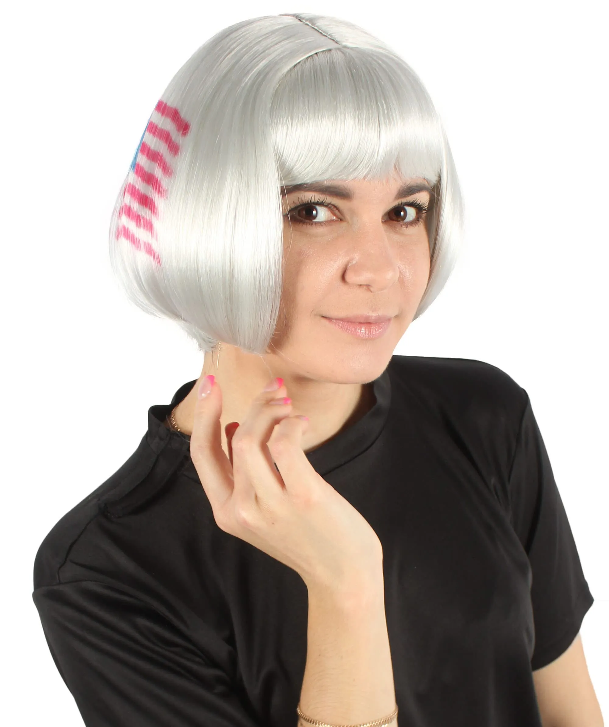 Adult Women’s Flag-themed Short Bob Wig with Bangs for Sporting Events, Multiple Countries Option, Flame-retardant Synthetic Fiber Wig

 | HPO