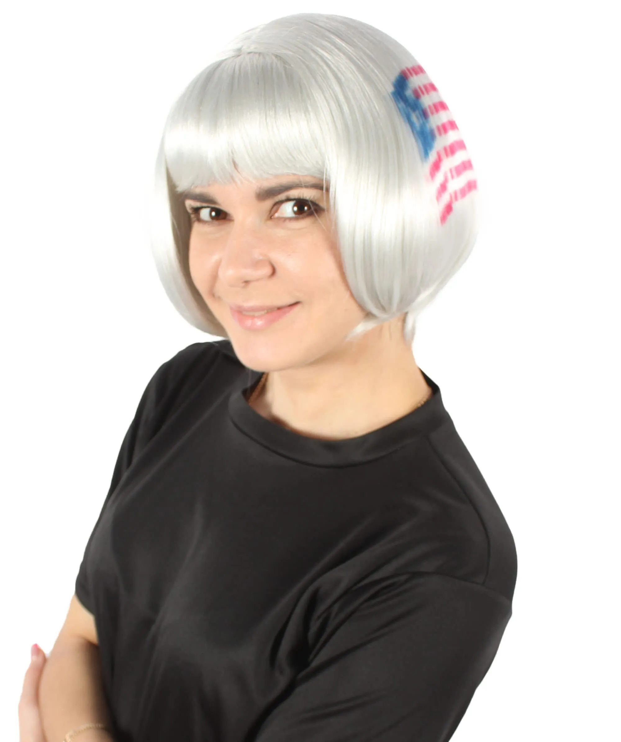 Adult Women’s Flag-themed Short Bob Wig with Bangs for Sporting Events, Multiple Countries Option, Flame-retardant Synthetic Fiber Wig

 | HPO