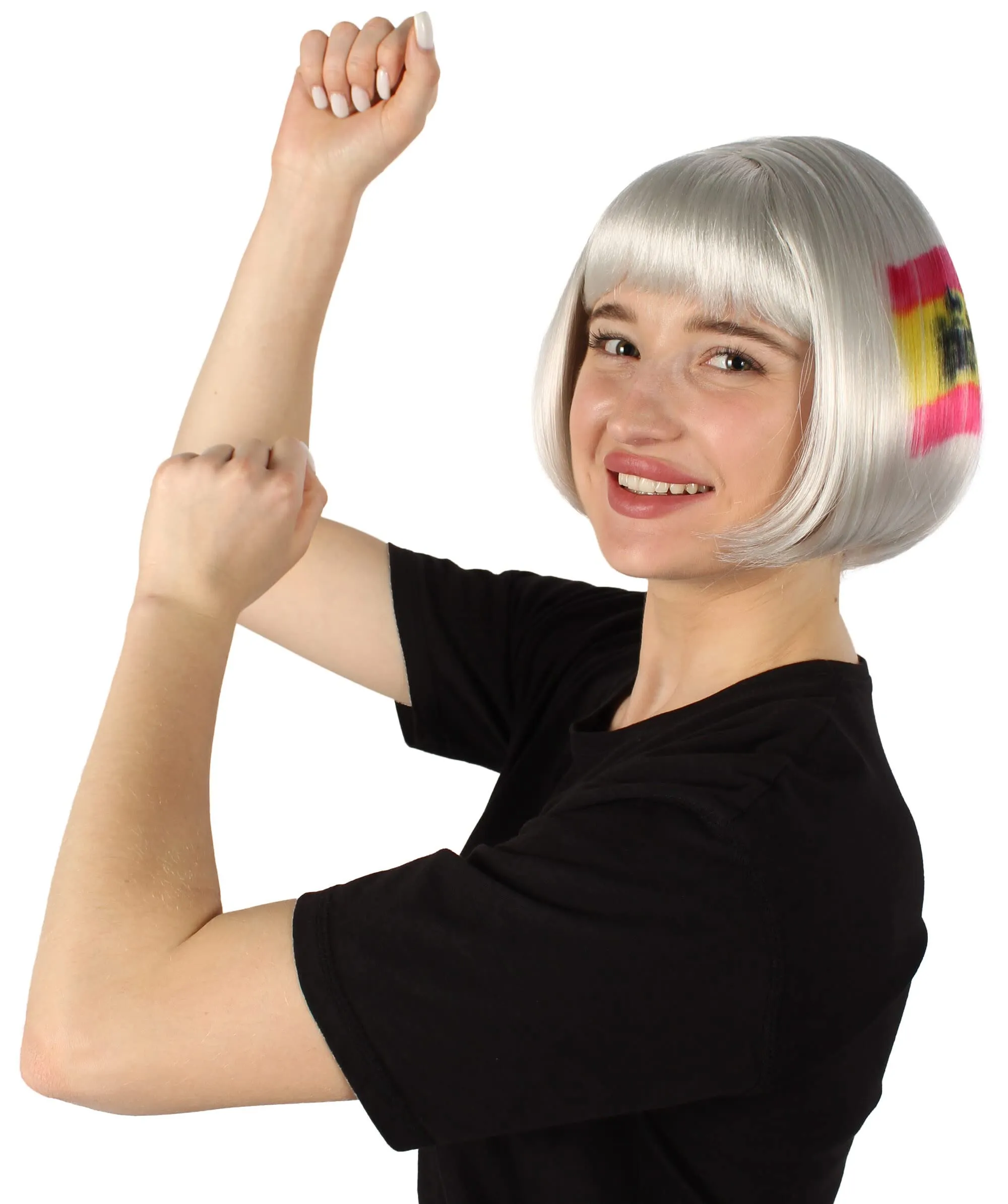 Adult Women’s Flag-themed Short Bob Wig with Bangs for Sporting Events, Multiple Countries Option, Flame-retardant Synthetic Fiber Wig

 | HPO