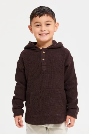 Boys Brown Loose Fit Hooded Shirt