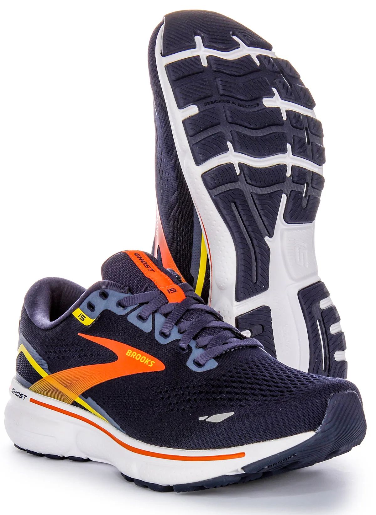 Brooks Ghost 15 In Navy Orange For Men | Medium Fit