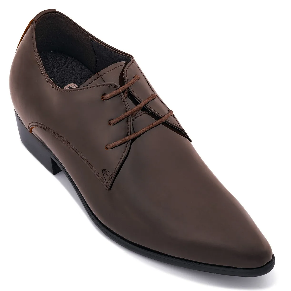 CALTO - K2727 - 2.8 Inches Taller (Chocolate Brown) - Patent Leather Sharp Toe Dress Derbies - Lightweight