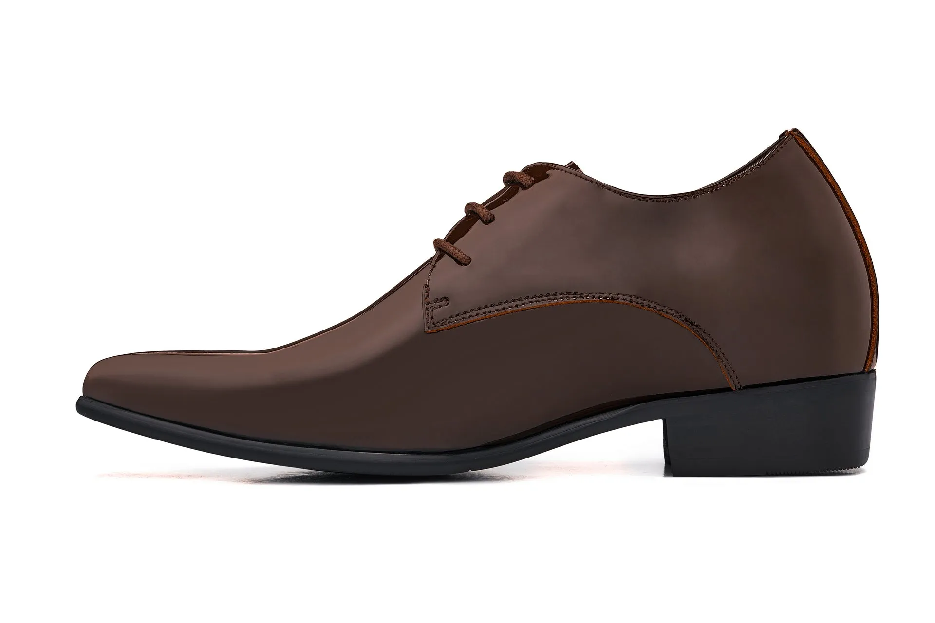 CALTO - K2727 - 2.8 Inches Taller (Chocolate Brown) - Patent Leather Sharp Toe Dress Derbies - Lightweight