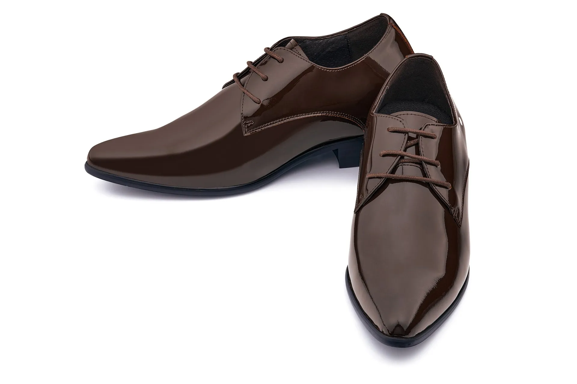 CALTO - K2727 - 2.8 Inches Taller (Chocolate Brown) - Patent Leather Sharp Toe Dress Derbies - Lightweight