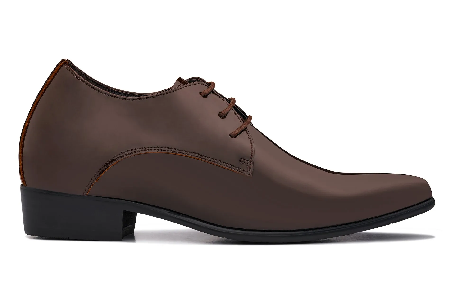 CALTO - K2727 - 2.8 Inches Taller (Chocolate Brown) - Patent Leather Sharp Toe Dress Derbies - Lightweight