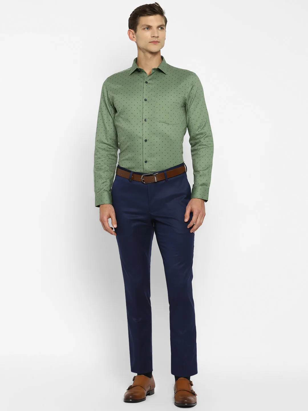 Cotton Green Printed Slim Fit Formal Shirt