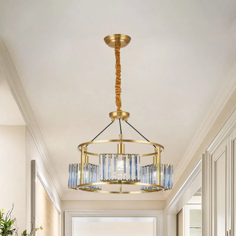 Crystal Block Pendant Chandelier in Brass with 3 Bulbs