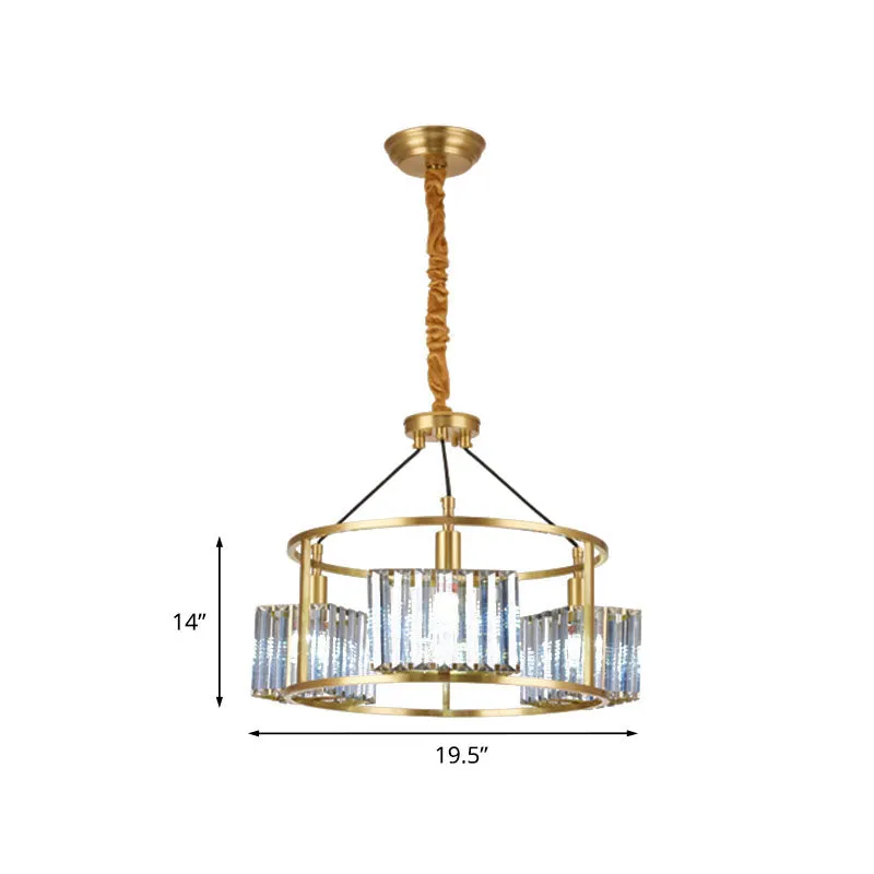 Crystal Block Pendant Chandelier in Brass with 3 Bulbs