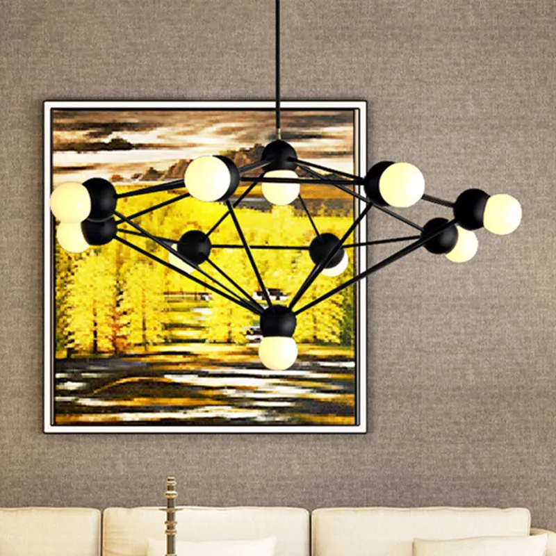 Geometric Metal Arm Chandelier â€“ 6/8/10-Light Living Room Hanging Light in Black/Gold