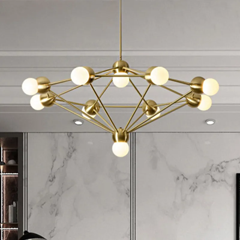 Geometric Metal Arm Chandelier â€“ 6/8/10-Light Living Room Hanging Light in Black/Gold