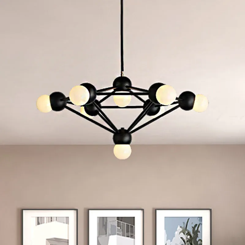 Geometric Metal Arm Chandelier â€“ 6/8/10-Light Living Room Hanging Light in Black/Gold