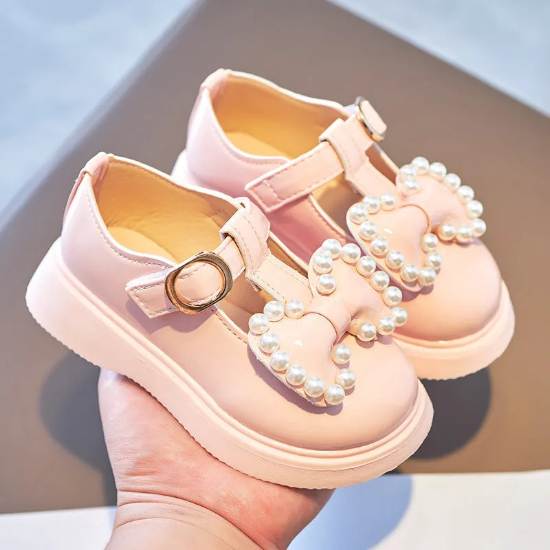 Girl Princess Bow Pearl Small Leather Shoes For Girls