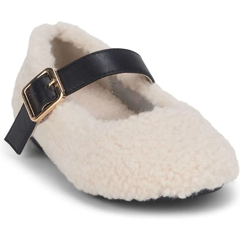 Girls Cream Faux Fur Ballerinas