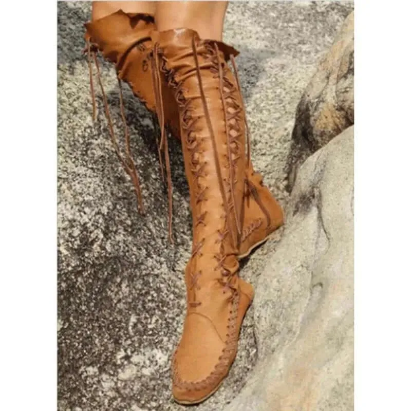 High Quality New PU Boots For Women Sexy Lace-up Over The Knee Boots