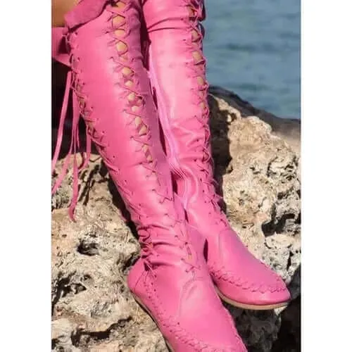 High Quality New PU Boots For Women Sexy Lace-up Over The Knee Boots