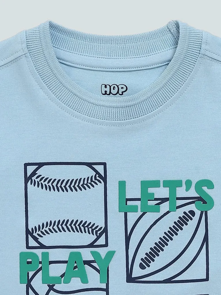 HOP Kids Light Blue Baseball Graphic Printed T-Shirt