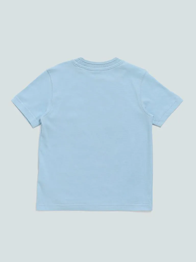 HOP Kids Light Blue Baseball Graphic Printed T-Shirt