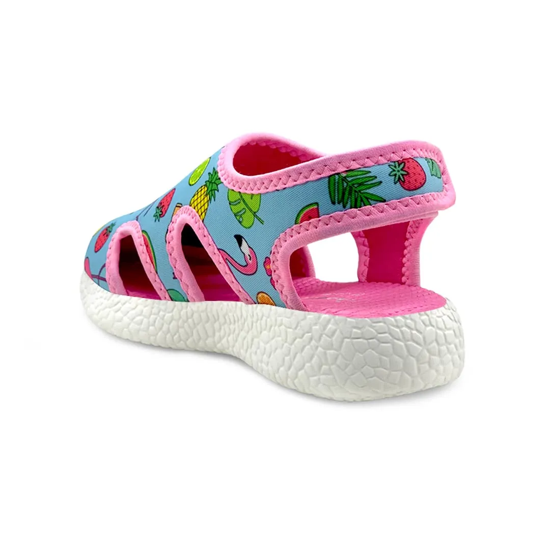 KazarMax Kids Girls Turquoise Flamingo Pop Art Printed Sandal - 11.5 Kids UK