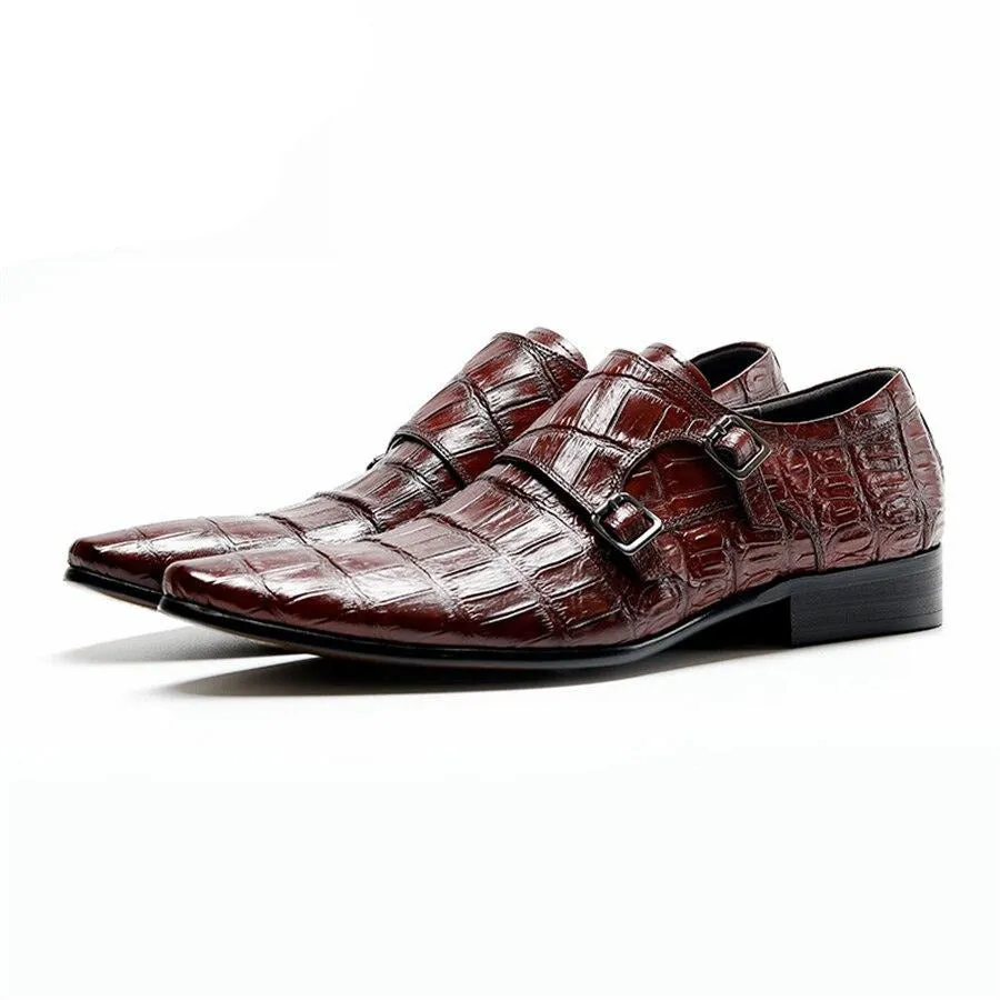 Opulent CrocLeather Strap Oxford Dress Shoes