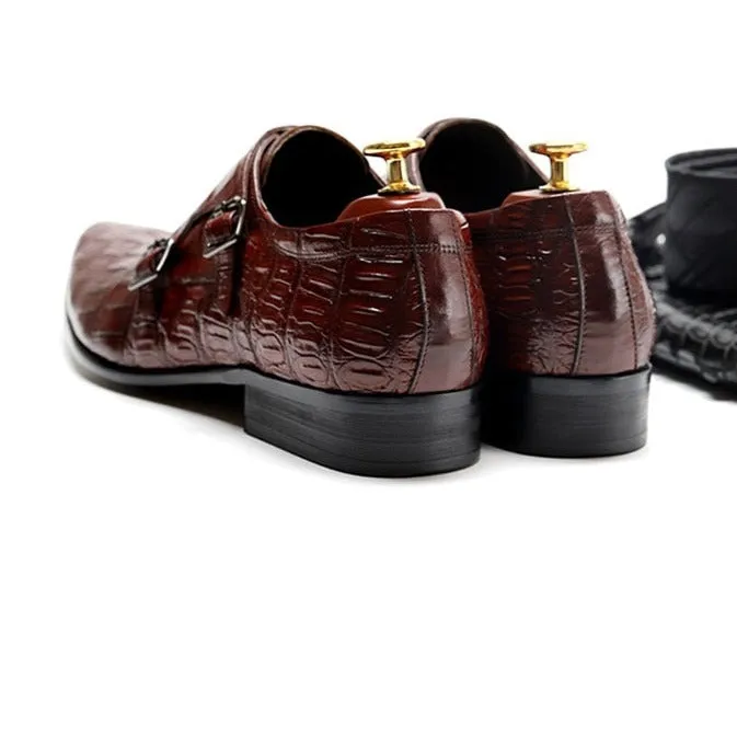 Opulent CrocLeather Strap Oxford Dress Shoes