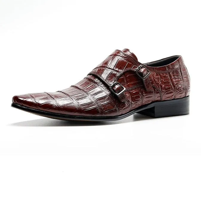 Opulent CrocLeather Strap Oxford Dress Shoes