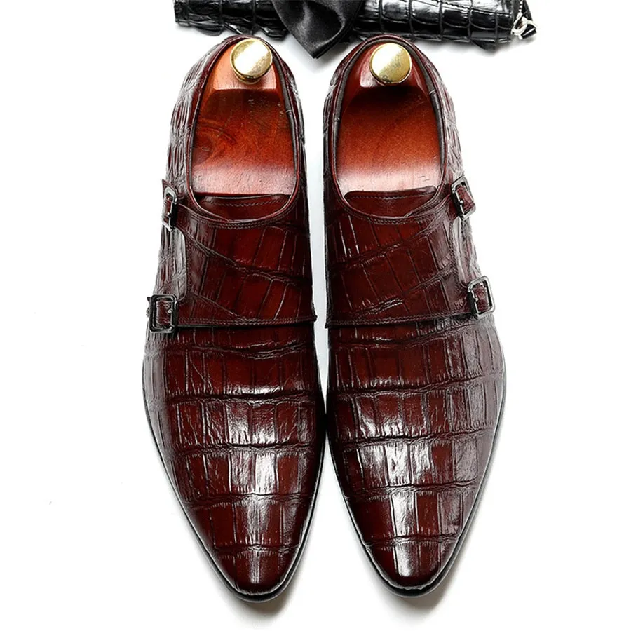 Opulent CrocLeather Strap Oxford Dress Shoes