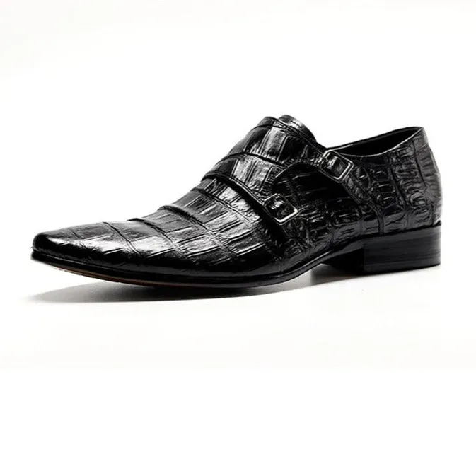 Opulent CrocLeather Strap Oxford Dress Shoes