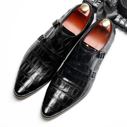 Opulent CrocLeather Strap Oxford Dress Shoes