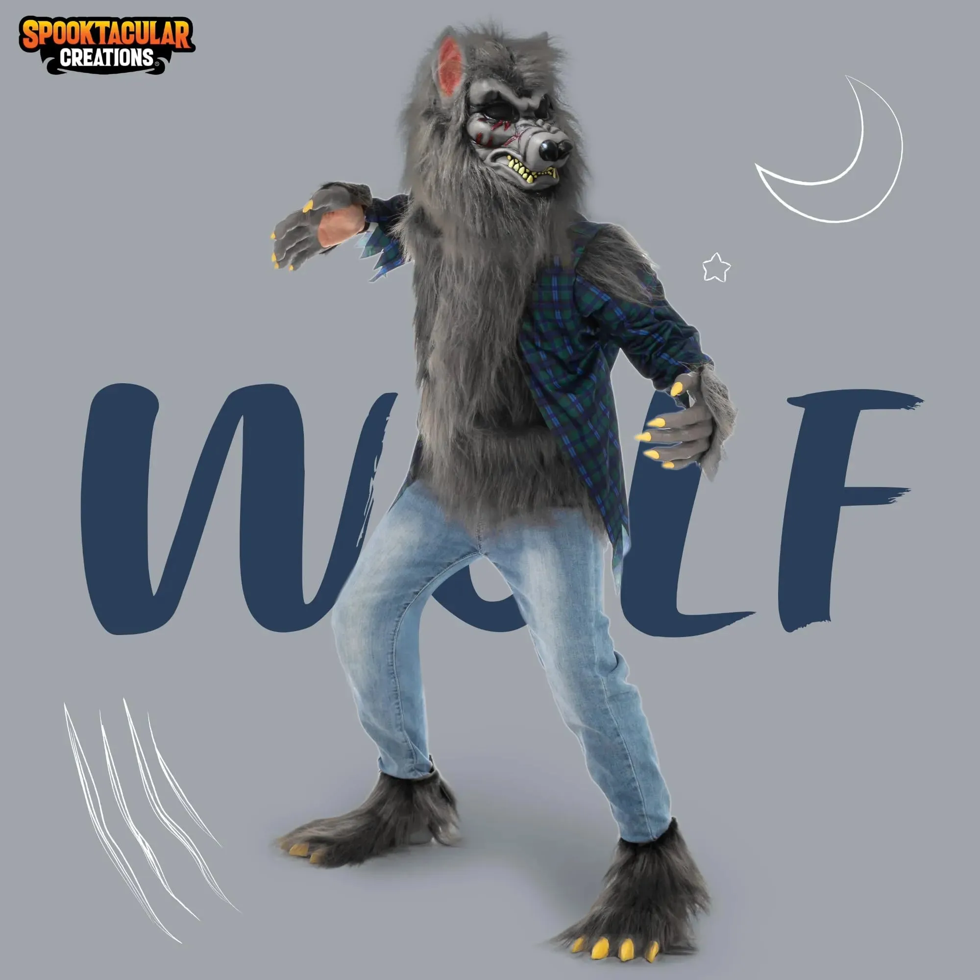 Scary Werewolf Halloween Kids Costume with Mask, Gloves and Shoes Cover