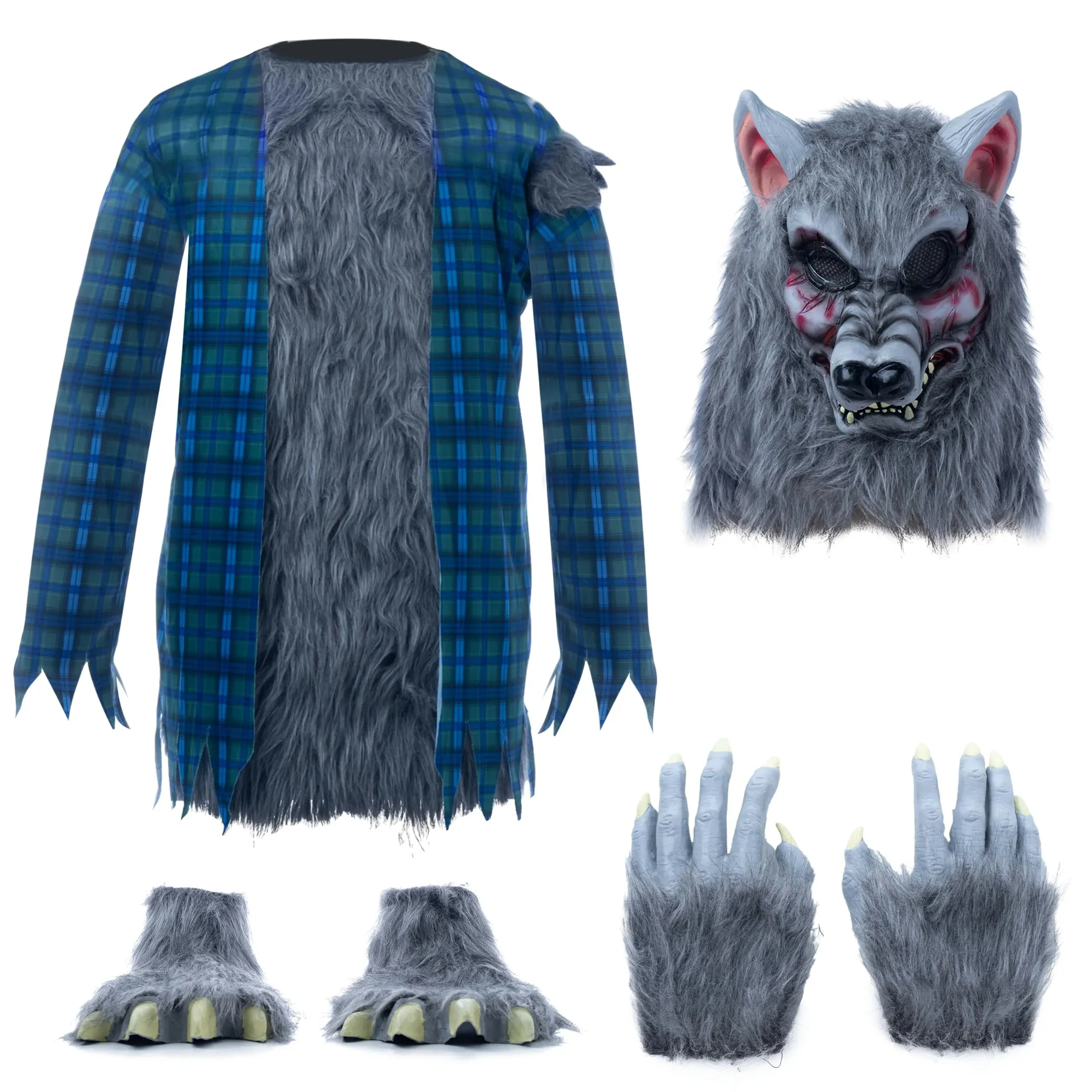 Scary Werewolf Halloween Kids Costume with Mask, Gloves and Shoes Cover