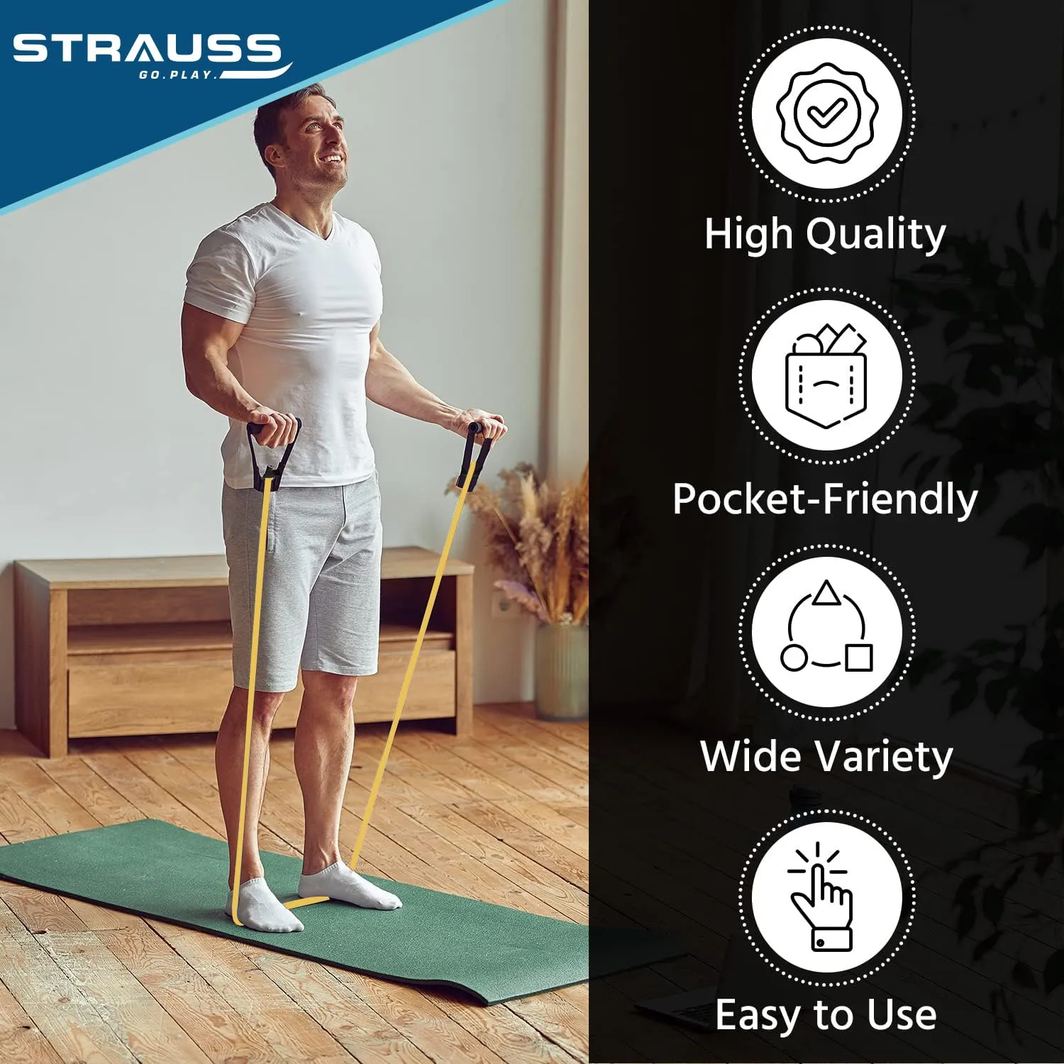 Strauss Triple Resistance Tube with Foam Handles| Door Anchor for Exercise & Stretching | Gym Equipment for Strength Training, Home & Gym Workout for Men & Women with Carry Bag | 13 Kg,(Yellow)