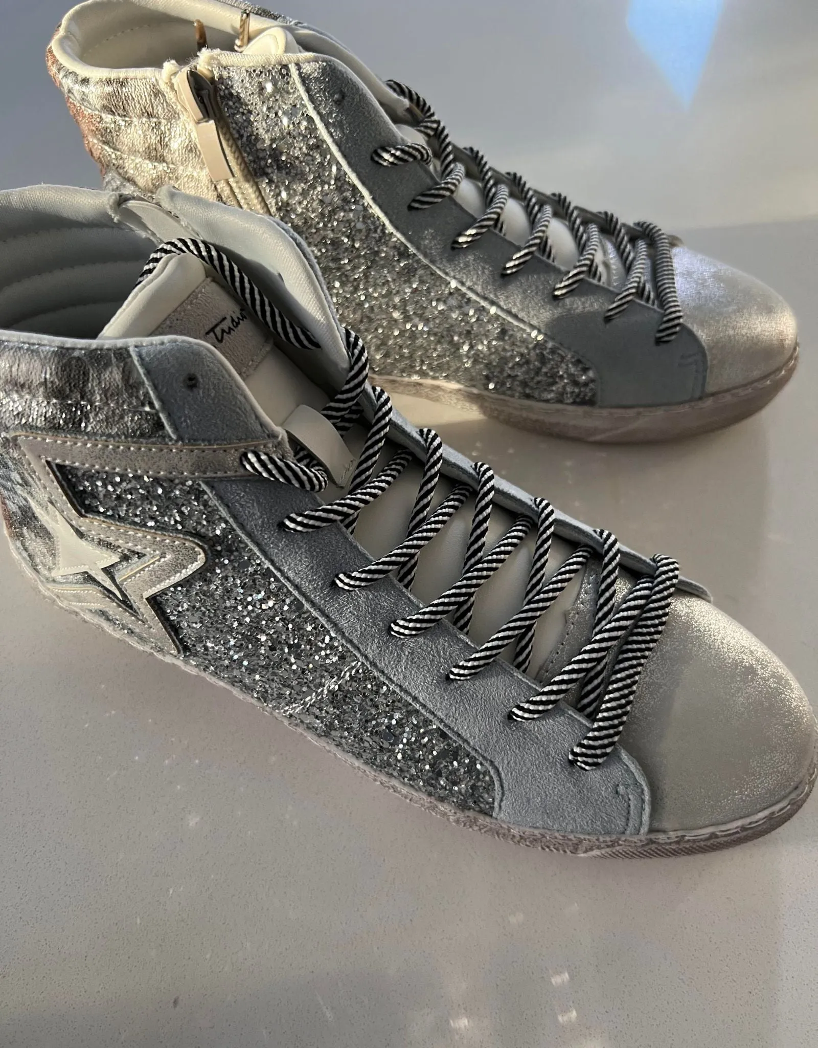 Superstar Silver Glitter High Top Sneakers