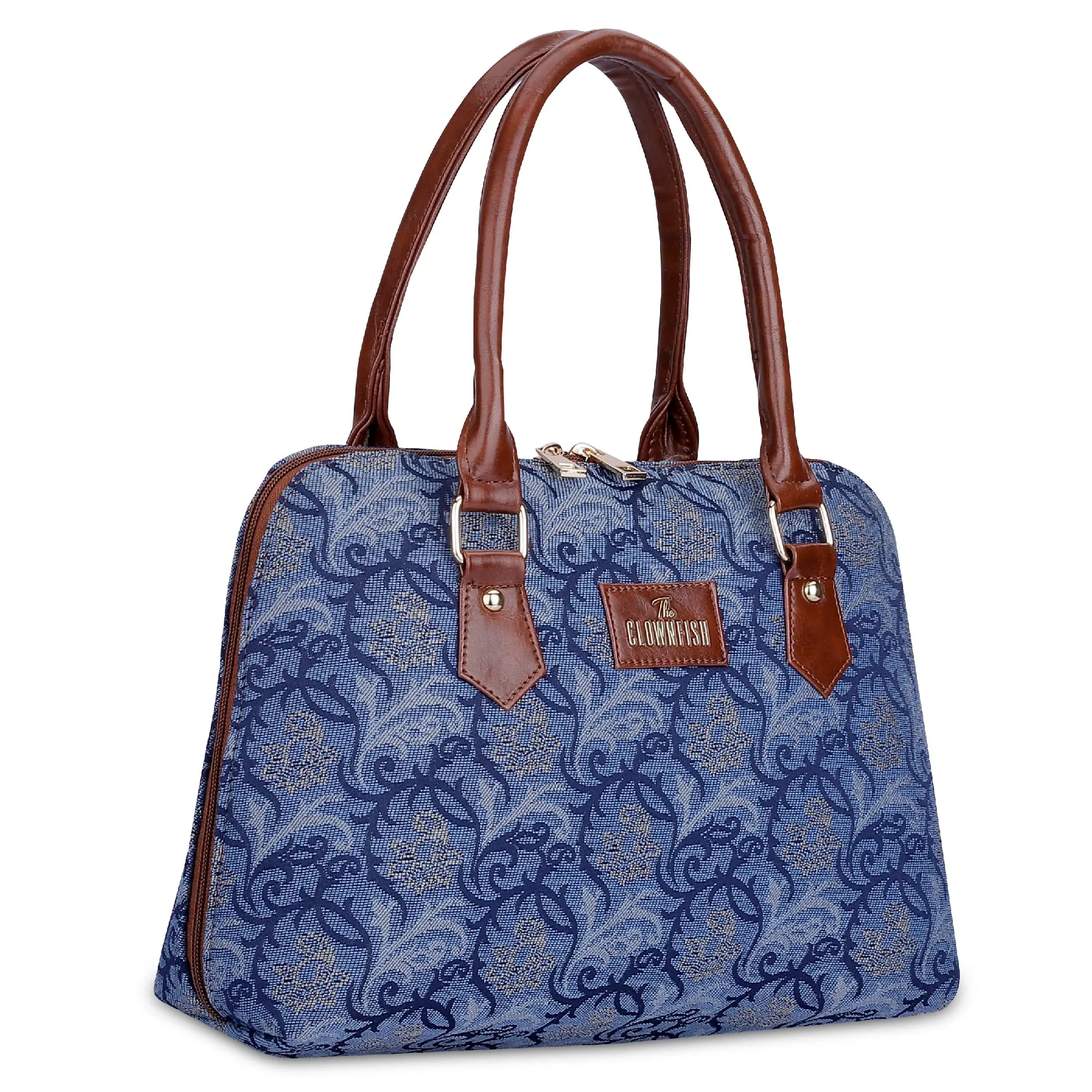 THE CLOWNFISH Montana Series Handbag for Women Office Bag Ladies Purse Shoulder Bag Tote For Women College Girls (Blue-Floral)