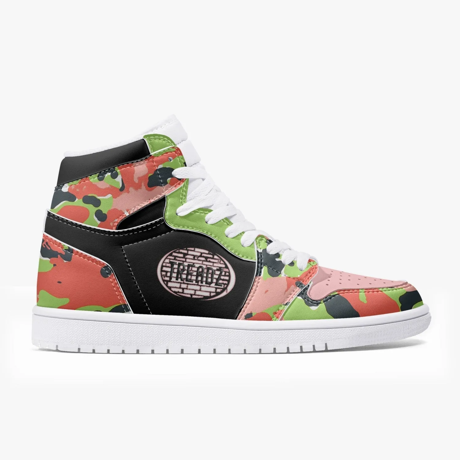 TREADZ 10 TOES DOWN UNITY OVER DIVISION AKA PINK AND GREEN CAMO HIGH TOP LEATHER SNEAKER