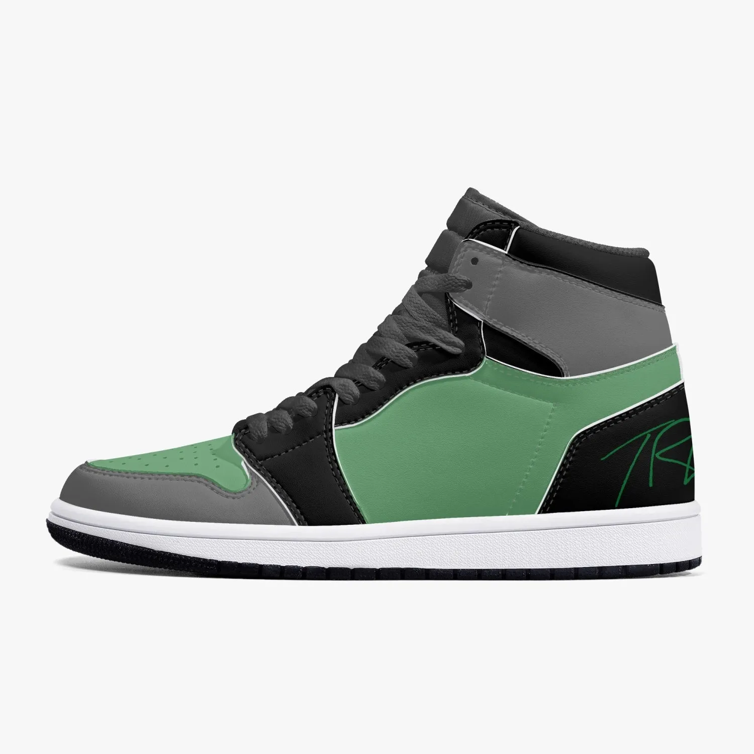 TREADZ New Black and Green High-Top Leather Sneakers