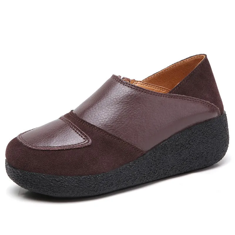 Women's leather classic elegant high platform slip-on casual shoes